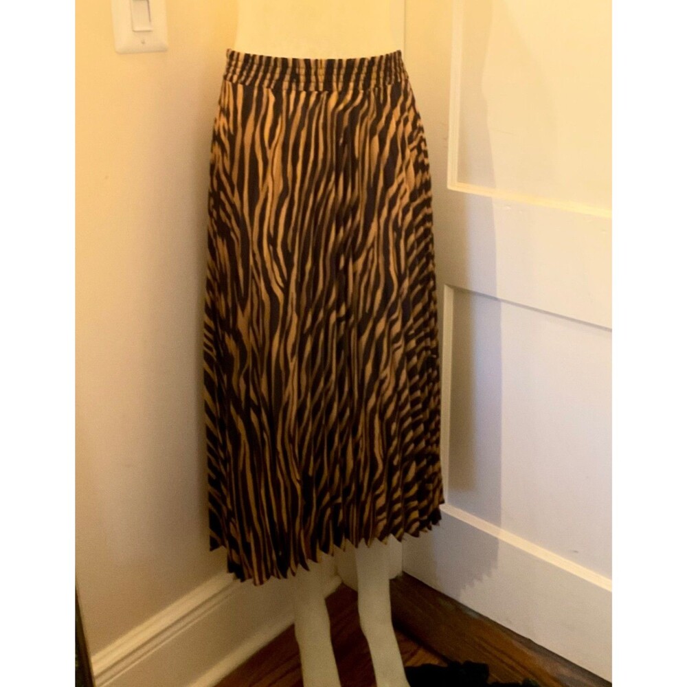 NWT Catherine Malandrino Pleated Accordion Animal Print Midi Skirt Pull On Sz M